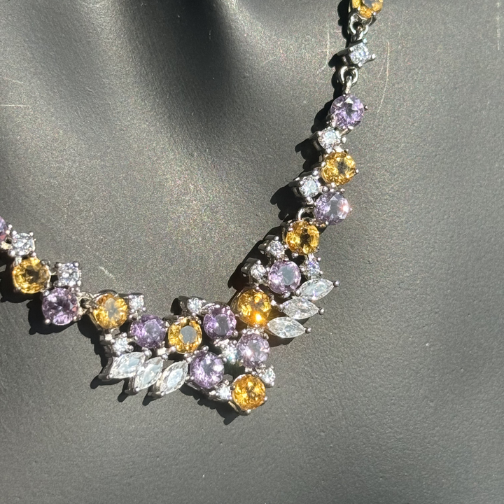 Luxury Citrine And Amethyst Necklace, S925