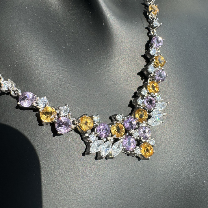 Luxury Citrine And Amethyst Necklace, S925