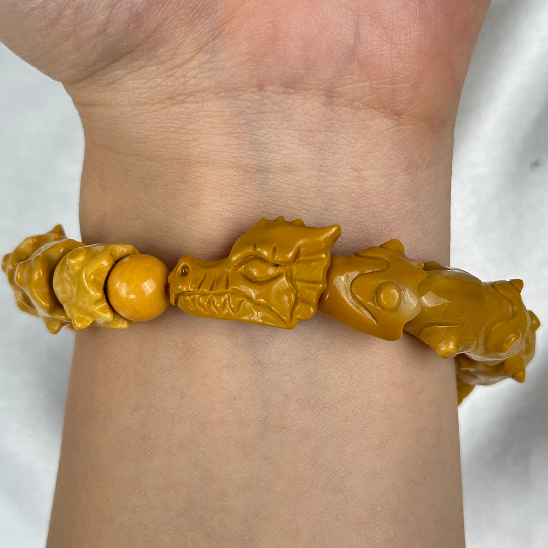 Alashan Agate Yellow Dragon Bracelet 13.3-13.8mm
