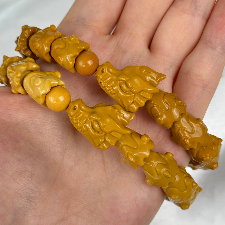 Alashan Agate Yellow Dragon Bracelet 13.3-13.8mm
