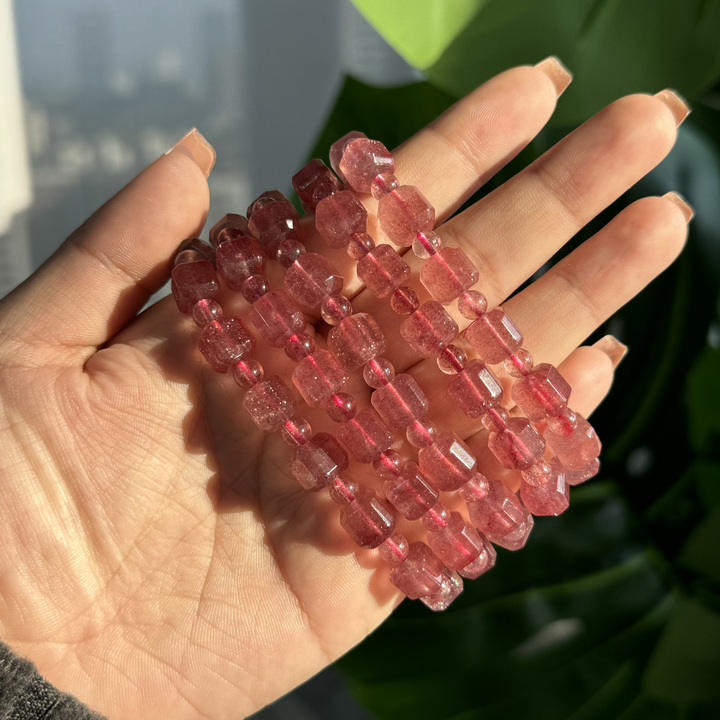 Strawberry Quartz Bracelet,Cubic Mixed Beads, 8mm