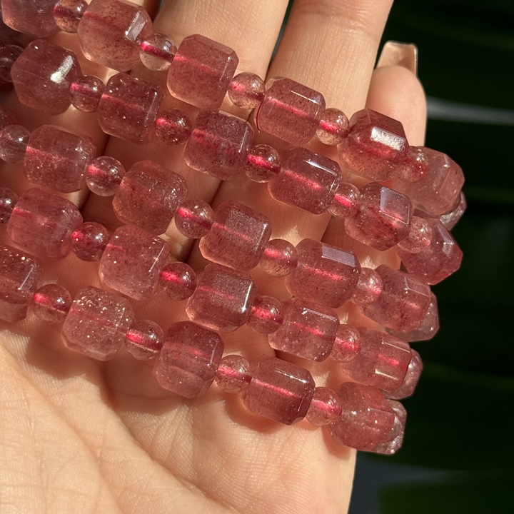 Strawberry Quartz Bracelet,Cubic Mixed Beads, 8mm