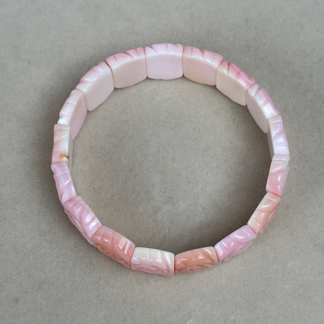 Queen Conch Shell Rose Carved Square Bead Bracelet 15.6-16.0mm