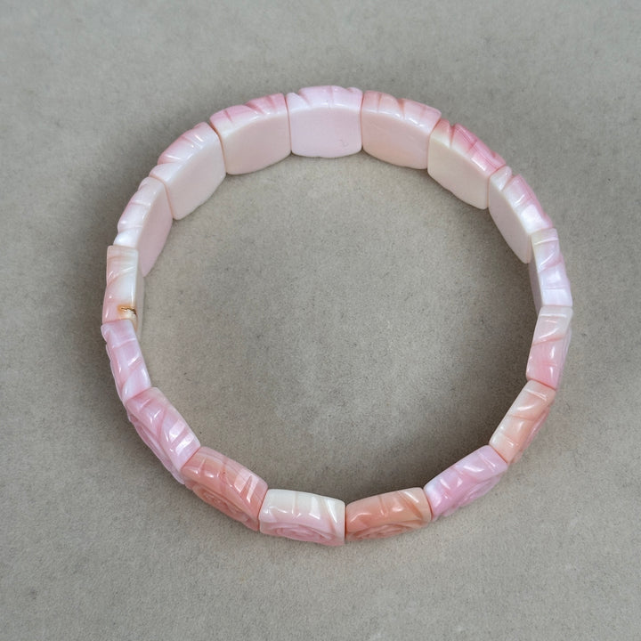 Queen Conch Shell Rose Carved Square Bead Bracelet 15.6-16.0mm
