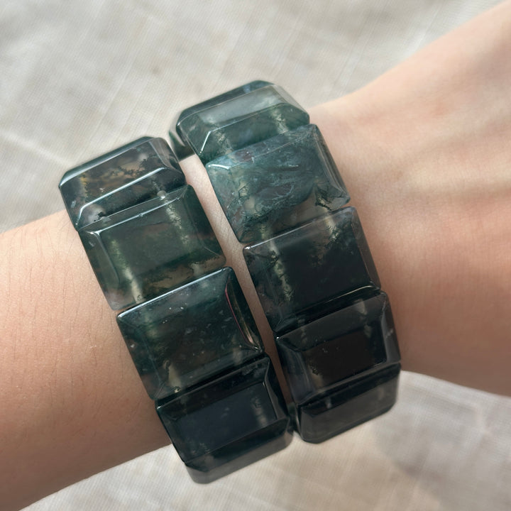 Moss Agate Square Bracelet 20.7-21.3mm