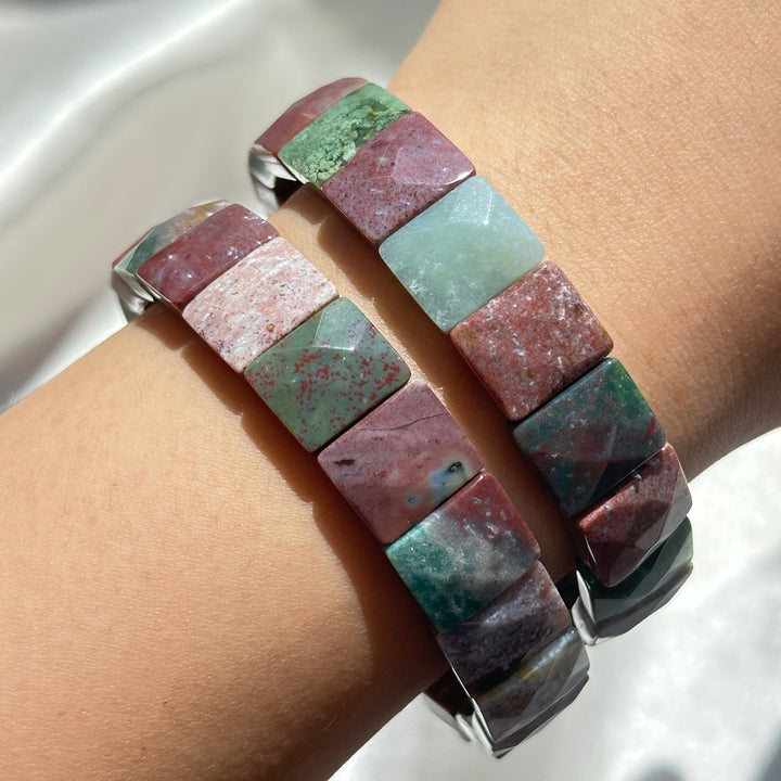 Ocean Jasper Square Bead Bracelet 12.2-12.5mm