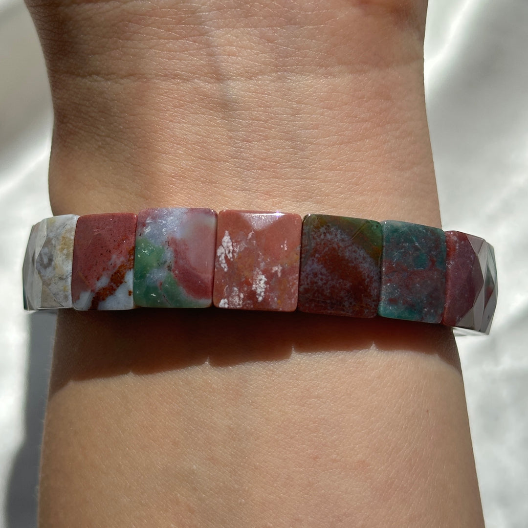 Ocean Jasper Square Bead Bracelet 12.2-12.5mm