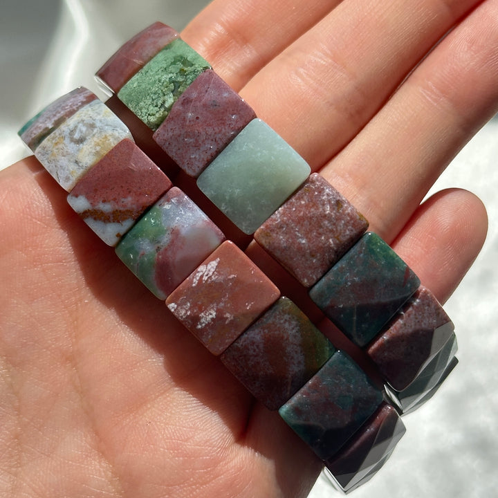 Ocean Jasper Square Bead Bracelet 12.2-12.5mm
