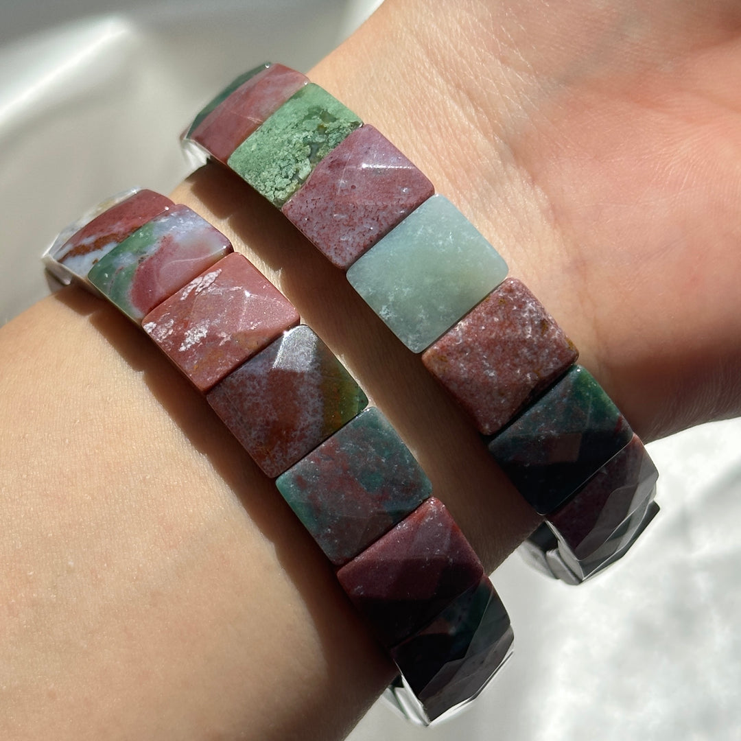 Ocean Jasper Square Bead Bracelet 12.2-12.5mm