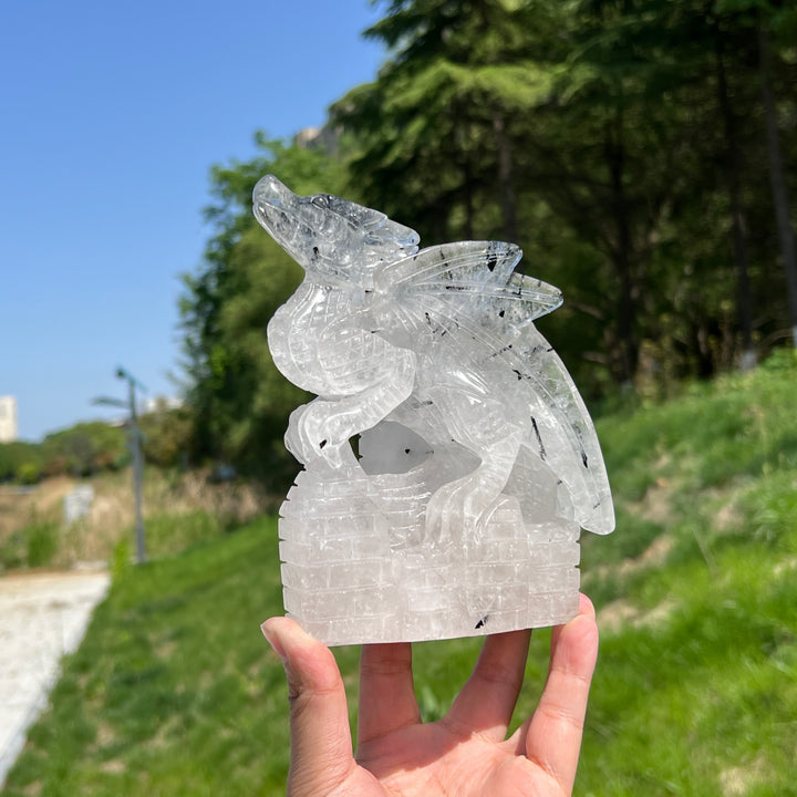 Unique,Natural Quartz Tourmaline Dragon Carving