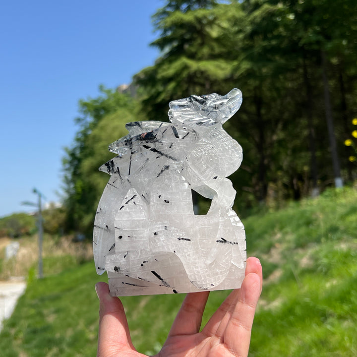 Unique,Natural Quartz Tourmaline Dragon Carving