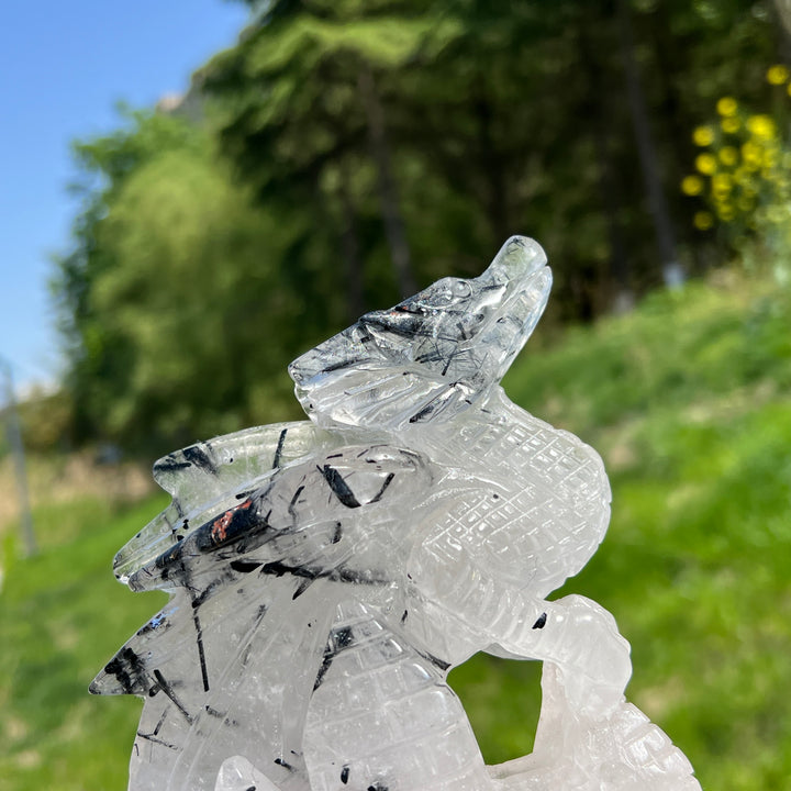 Unique,Natural Quartz Tourmaline Dragon Carving