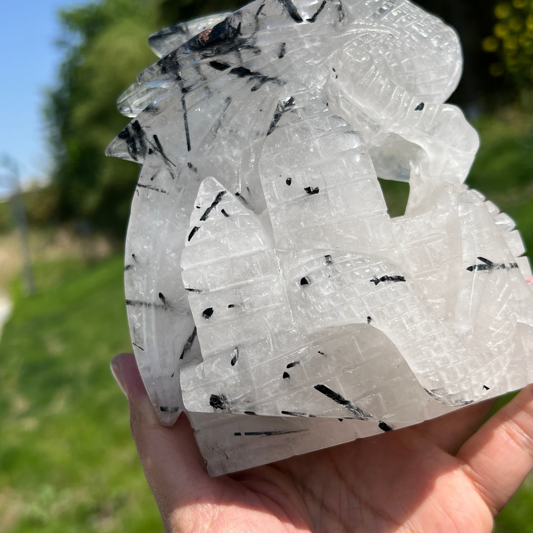 Unique,Natural Quartz Tourmaline Dragon Carving