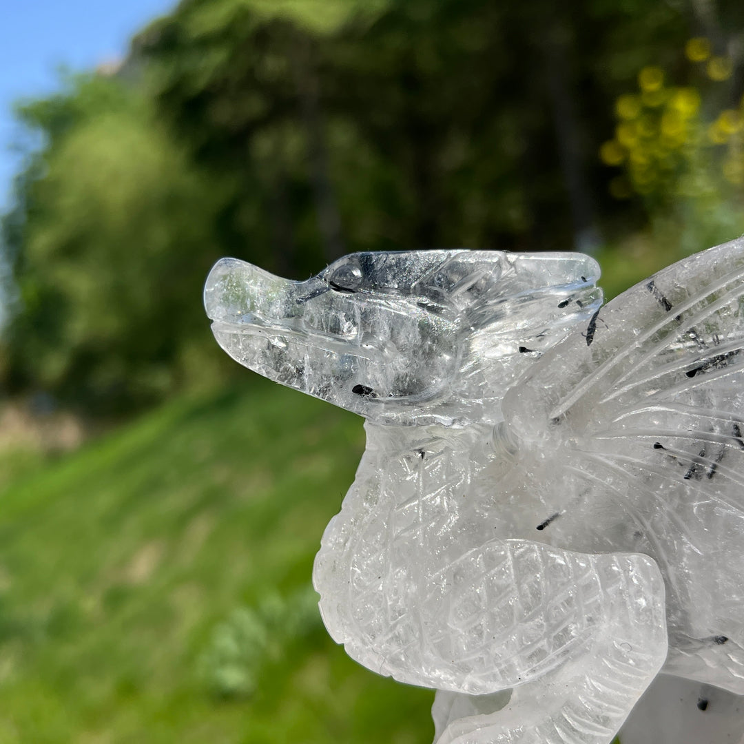 Unique,Natural Quartz Tourmaline Dragon Carving