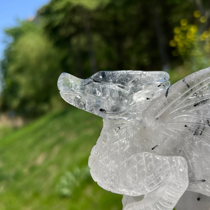Unique,Natural Quartz Tourmaline Dragon Carving
