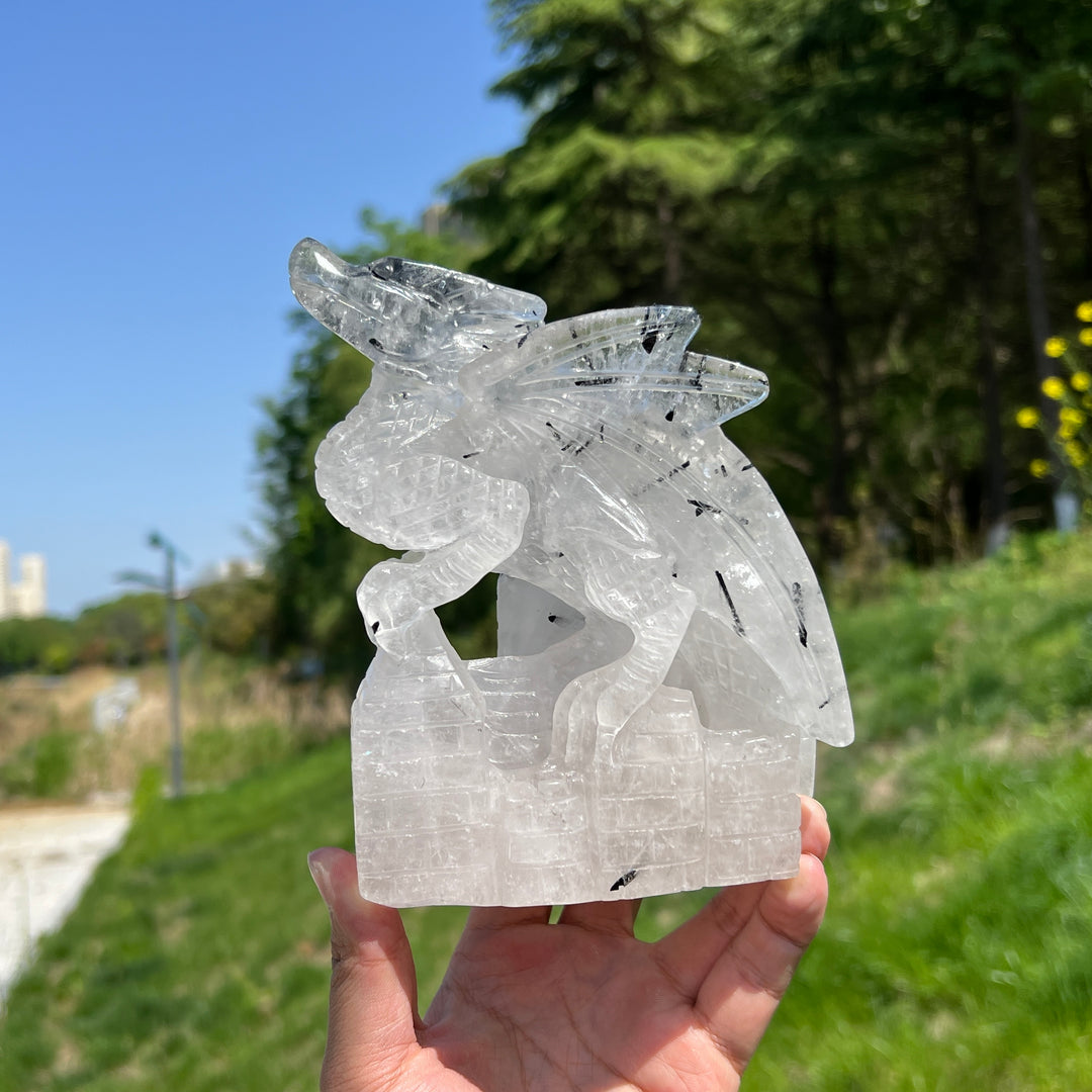 Unique,Natural Quartz Tourmaline Dragon Carving