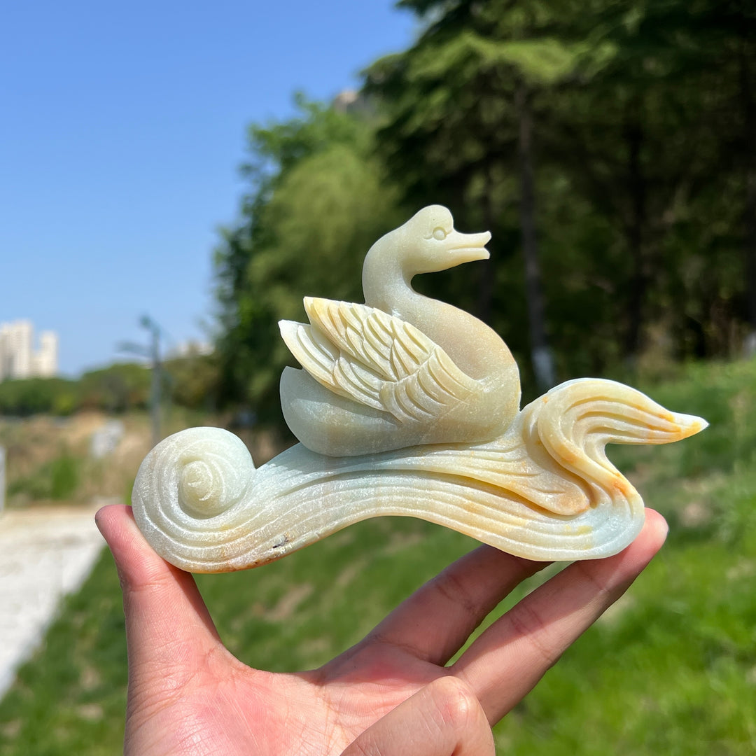 Unique,Natural Blue Quartzite Swan Carving