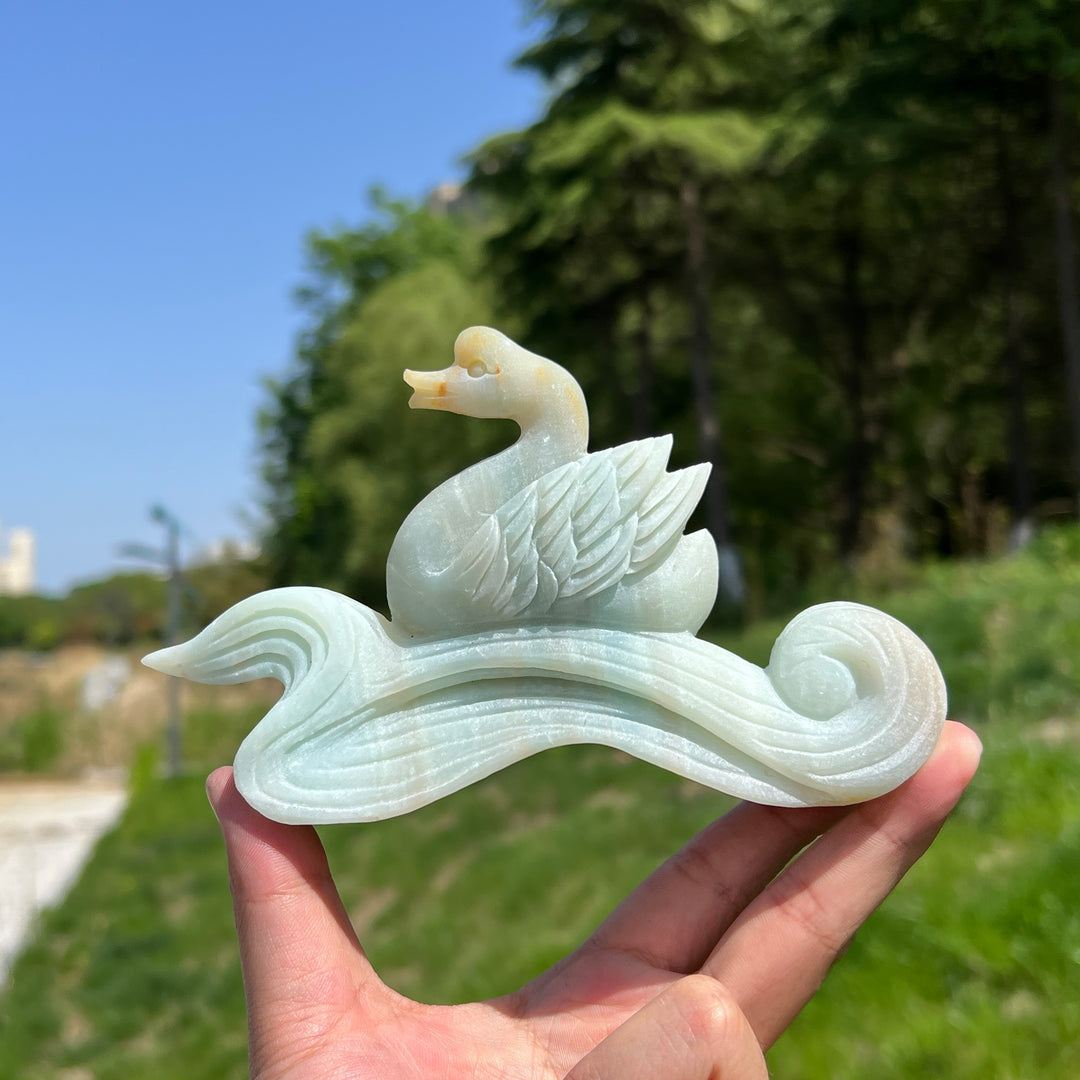 Unique,Natural Blue Quartzite Swan Carving