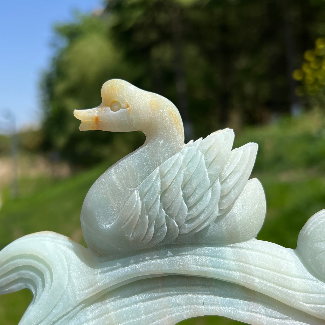 Unique,Natural Blue Quartzite Swan Carving