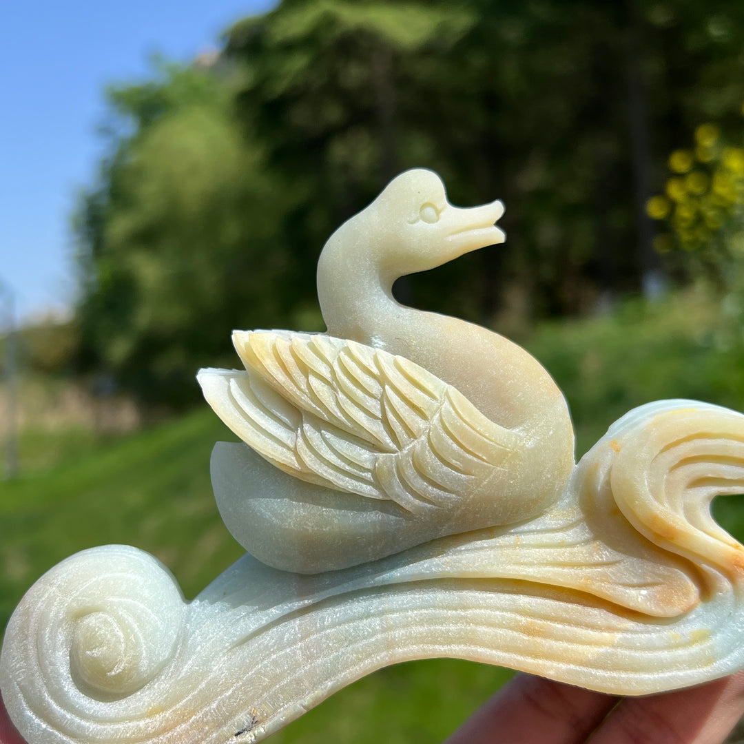 Unique,Natural Blue Quartzite Swan Carving