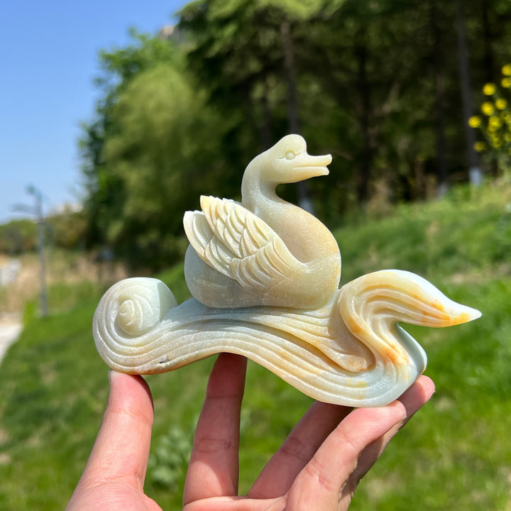 Unique,Natural Blue Quartzite Swan Carving