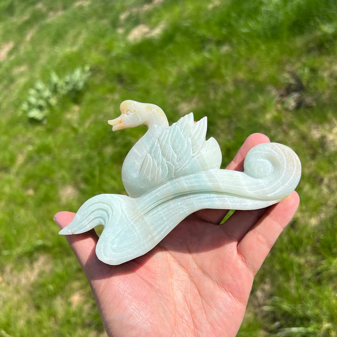 Unique,Natural Blue Quartzite Swan Carving