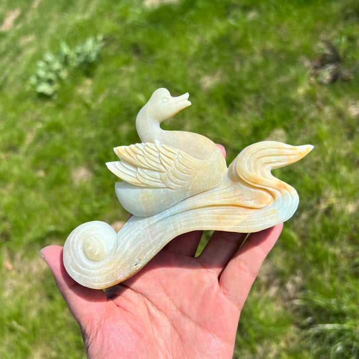 Unique,Natural Blue Quartzite Swan Carving