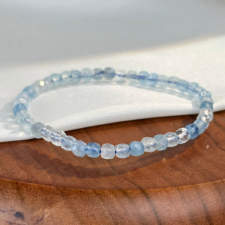 Aquamarine Small Faceted Beads Bracelet 3.8-4.1mm