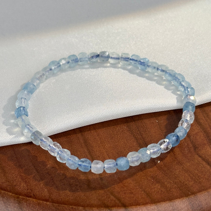 Aquamarine Small Faceted Beads Bracelet 3.8-4.1mm