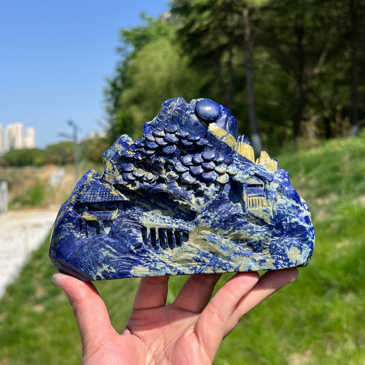 Unique,Natural Lapis Lazuli Landscape Carving