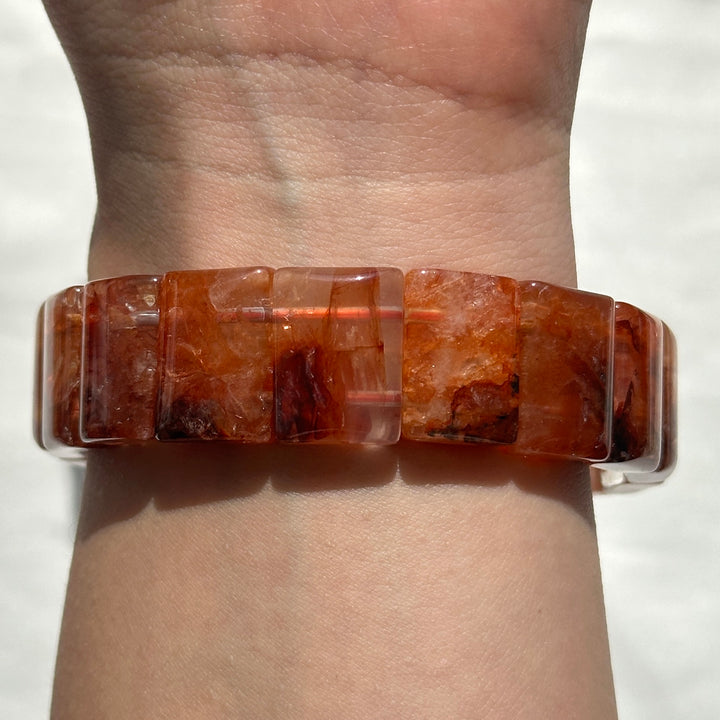Fire Quartz Square Bead Bracelet 16.3-16.9mm