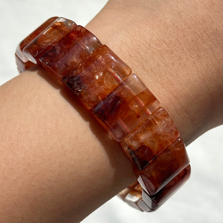 Fire Quartz Square Bead Bracelet 16.3-16.9mm