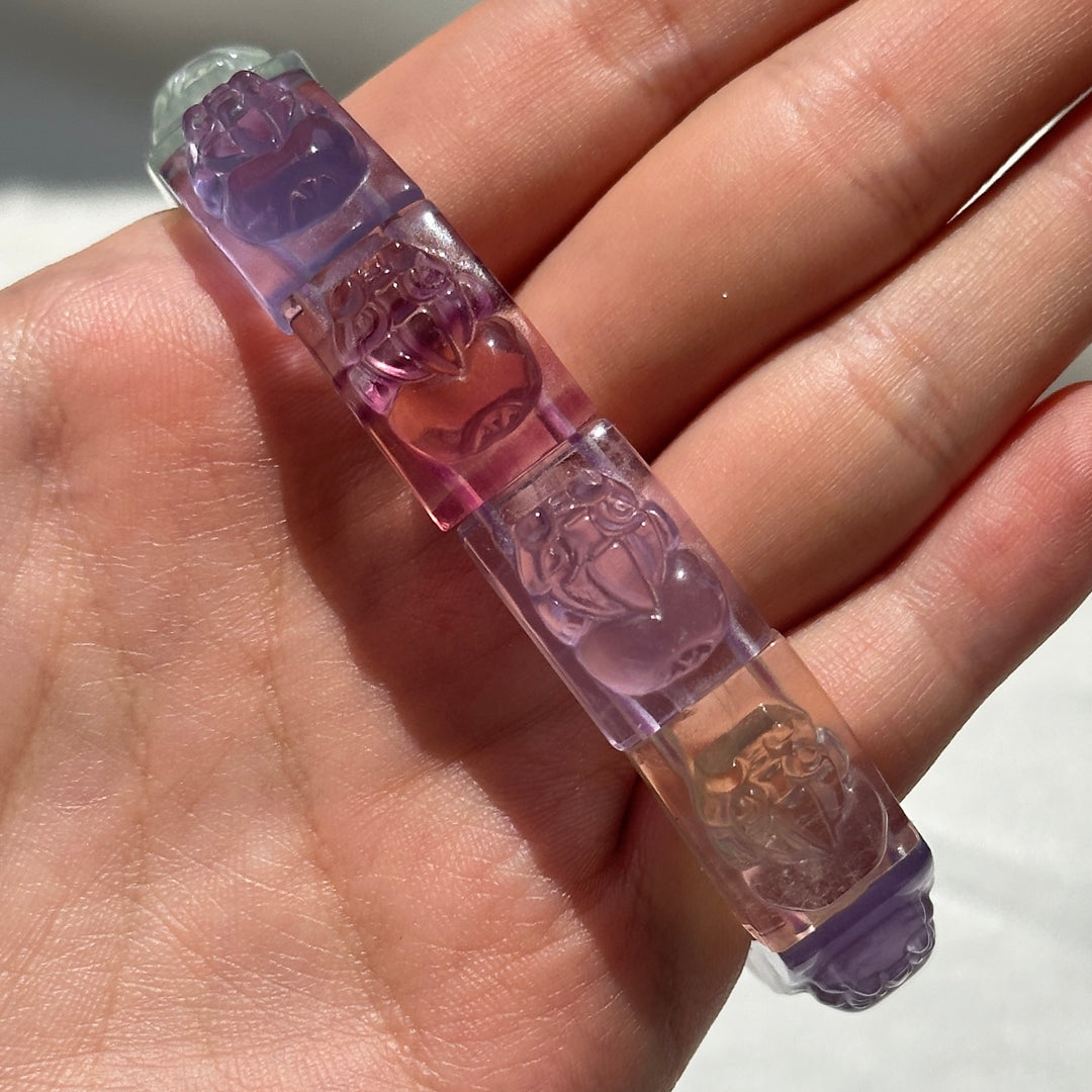 Fluorite Carved Pixiu Square Bead Bracelet 12.4-12.9mm