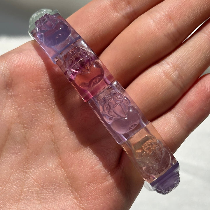 Fluorite Carved Pixiu Square Bead Bracelet 12.4-12.9mm