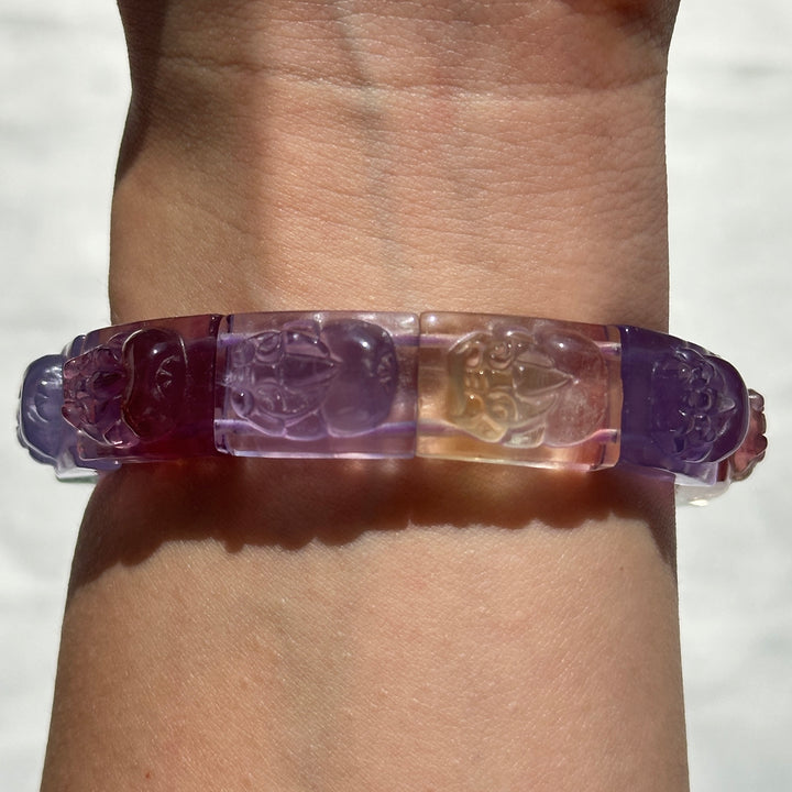 Fluorite Carved Pixiu Square Bead Bracelet 12.4-12.9mm