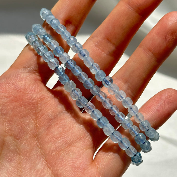 Aquamarine Small Faceted Beads Bracelet 3.8-4.1mm