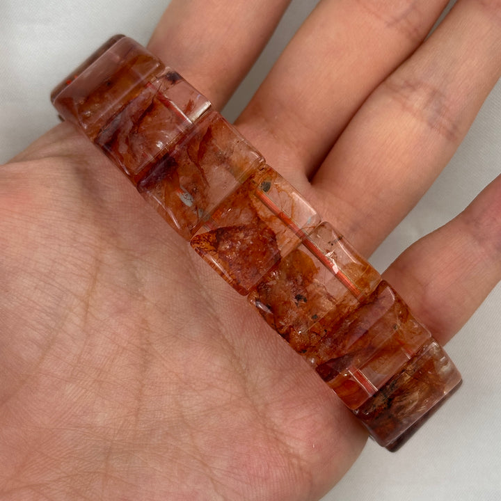 Fire Quartz Square Bead Bracelet 16.3-16.9mm