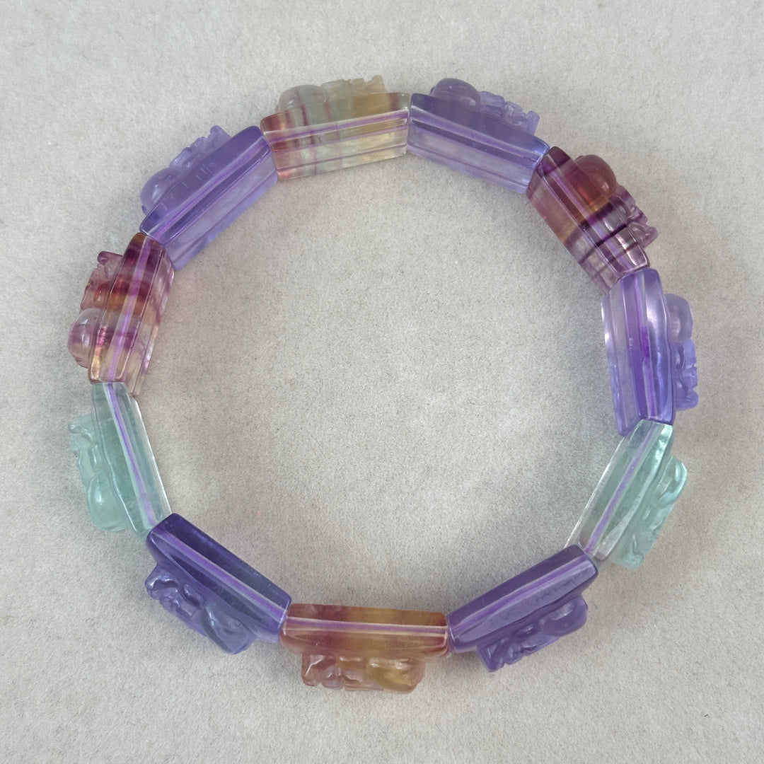 Fluorite Carved Pixiu Square Bead Bracelet 12.4-12.9mm