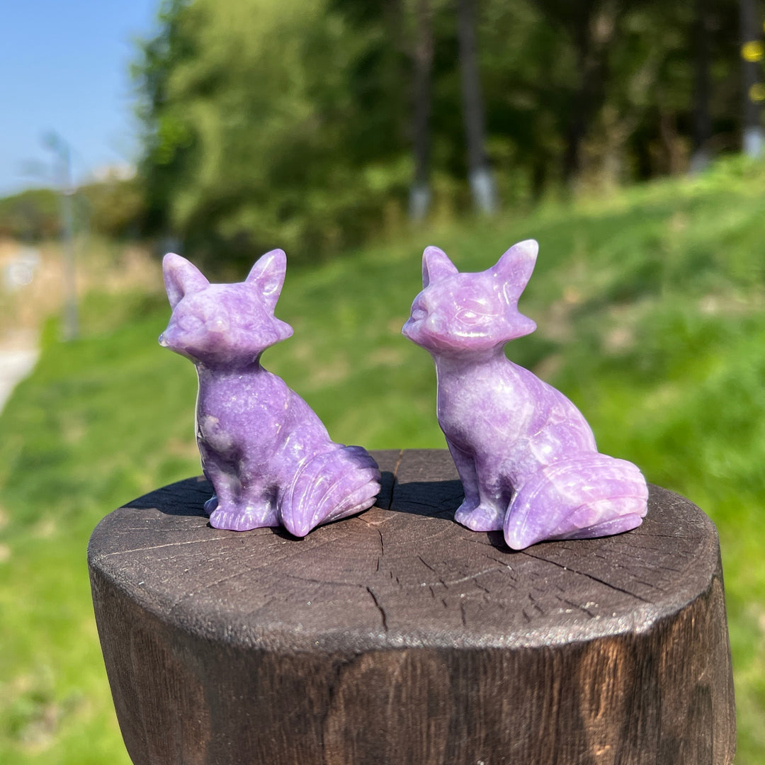 Natural Lepidolite Fox Carving