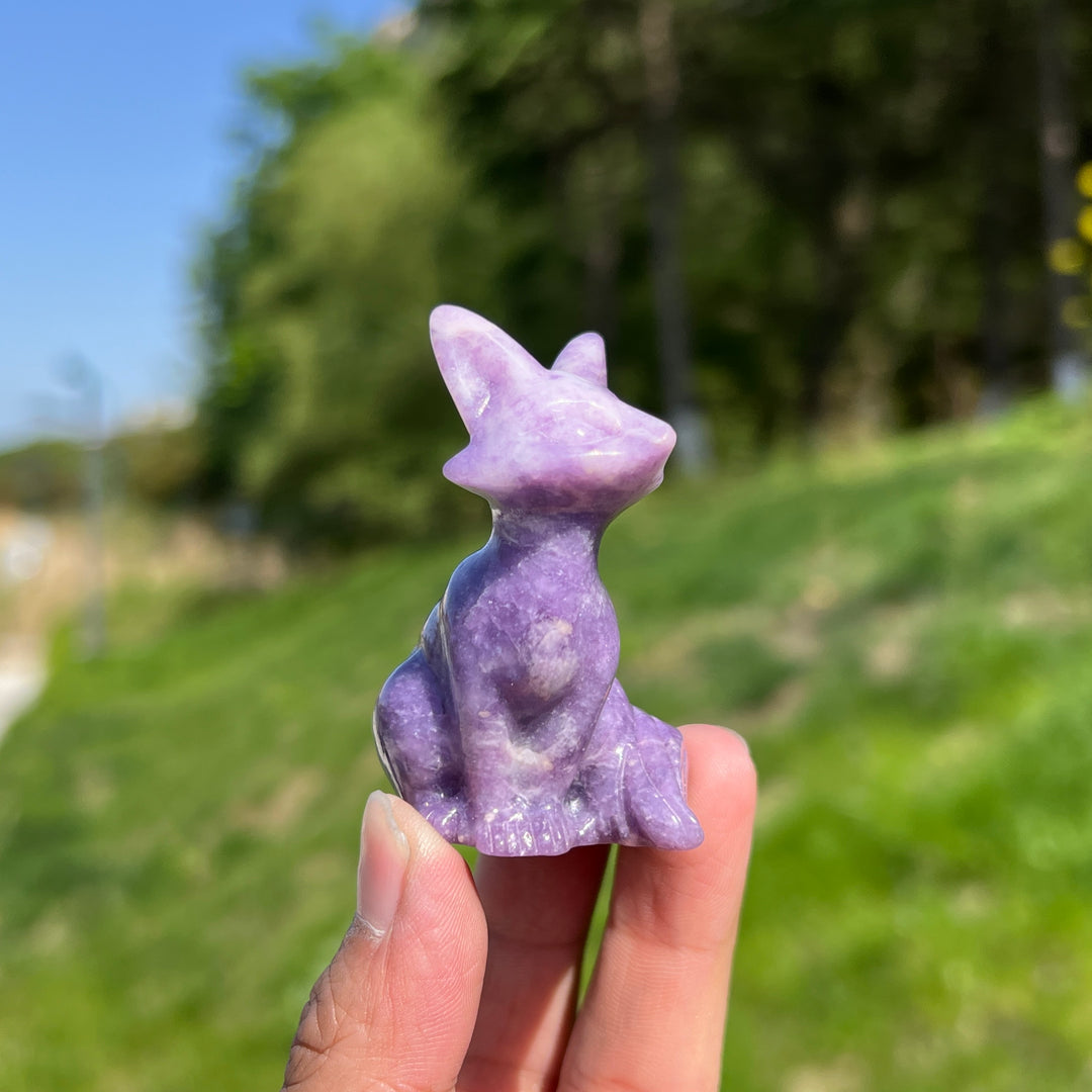 Natural Lepidolite Fox Carving