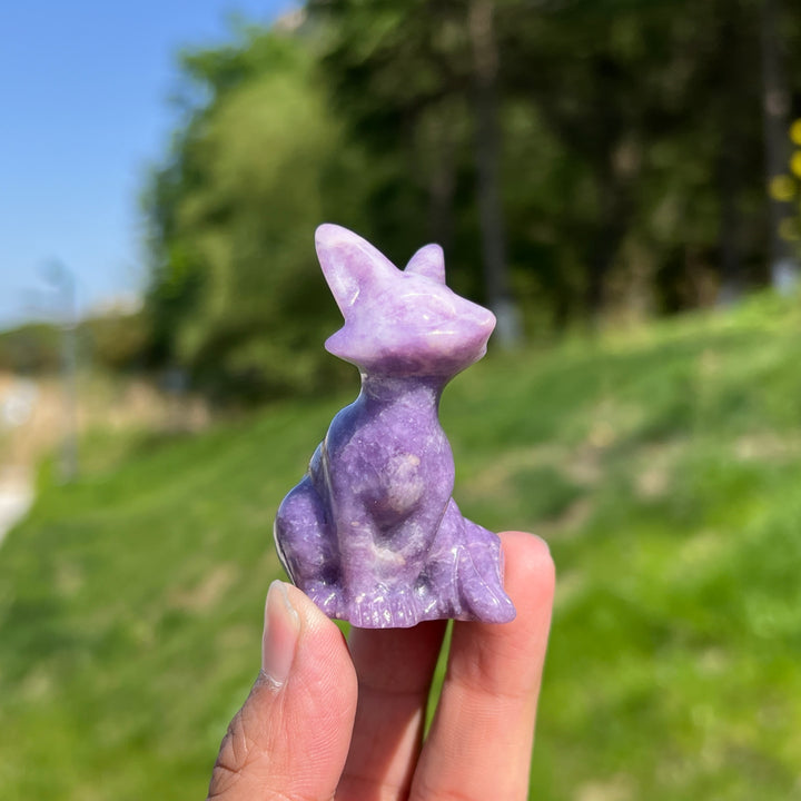 Natural Lepidolite Fox Carving