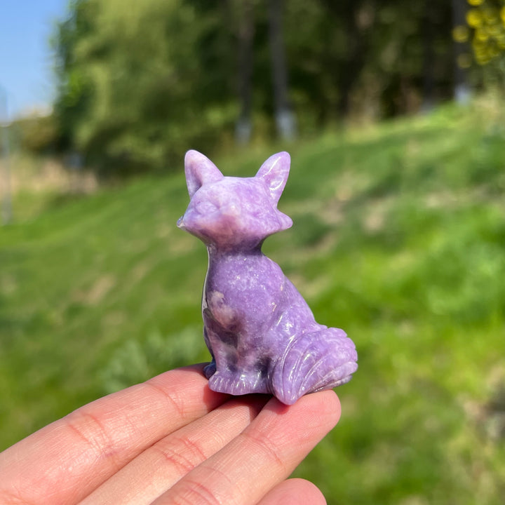 Natural Lepidolite Fox Carving