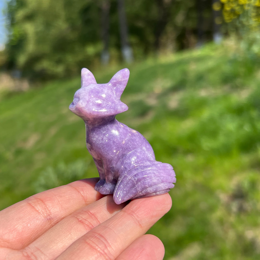 Natural Lepidolite Fox Carving