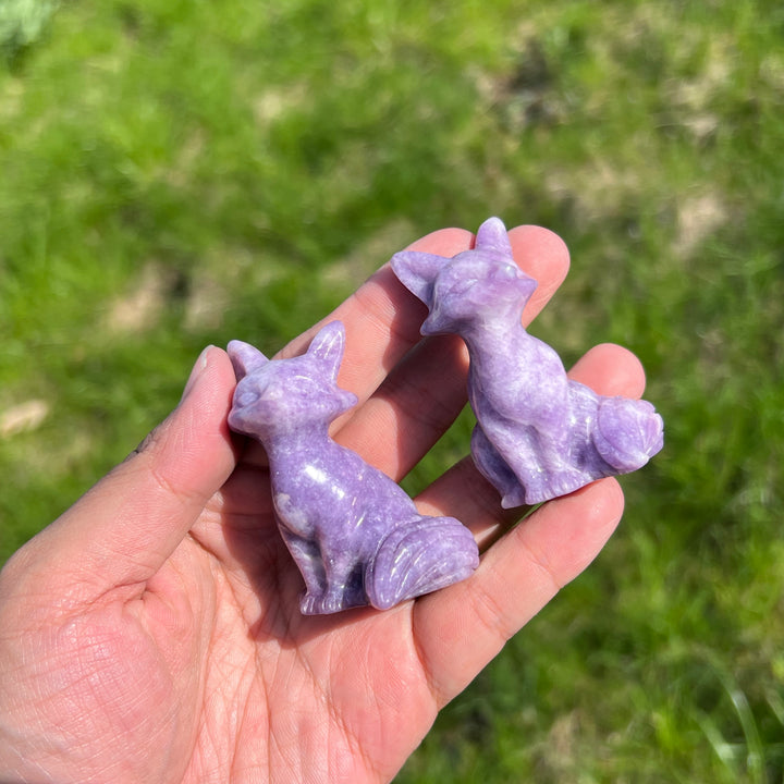 Natural Lepidolite Fox Carving