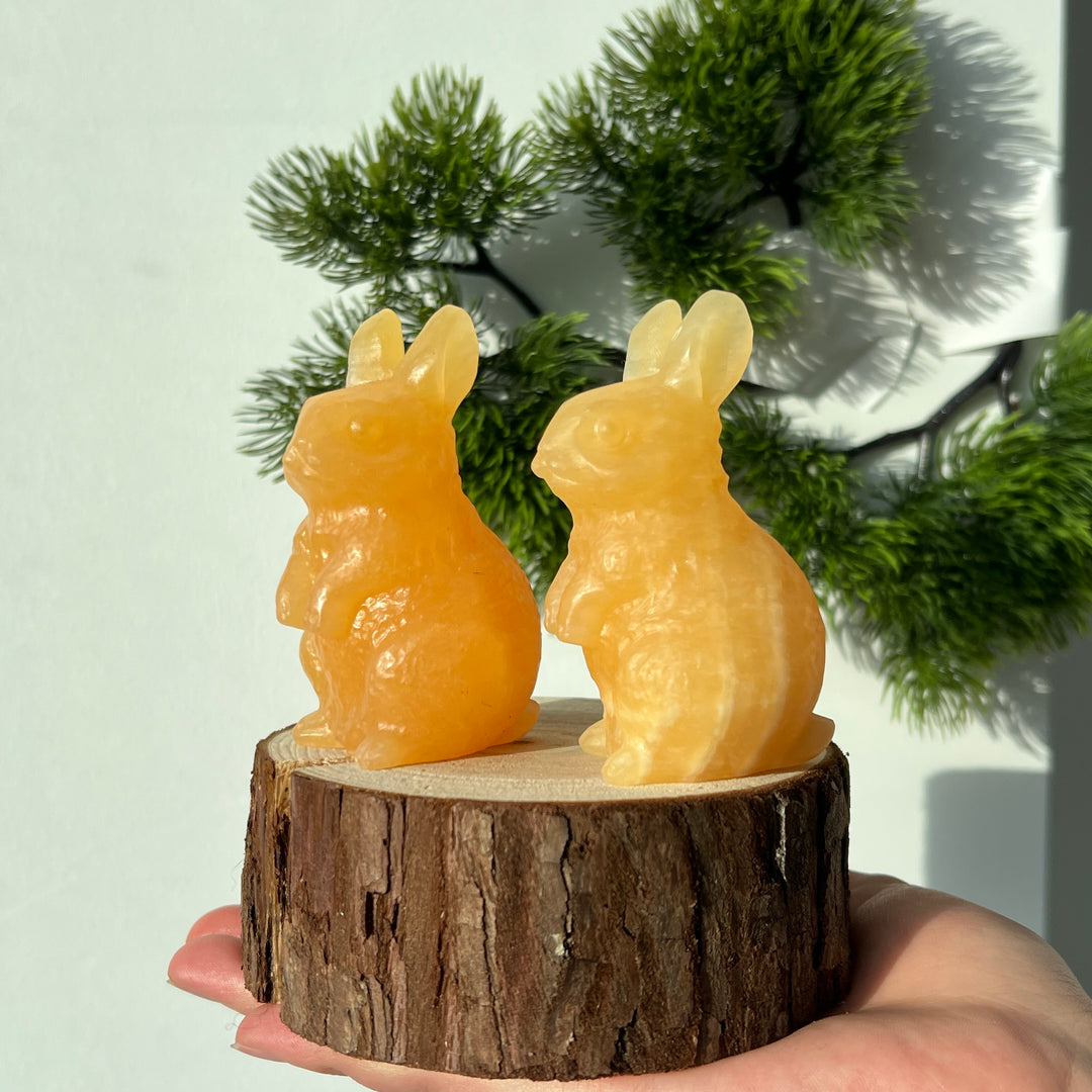 Natural Crystal Carving Yellow Calcite Rabbit