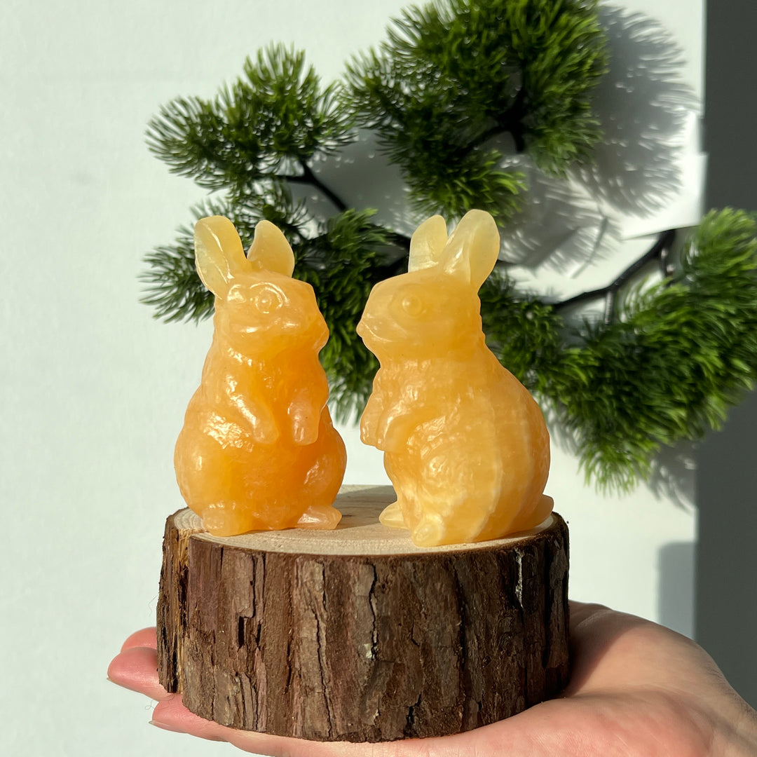 Natural Crystal Carving Yellow Calcite Rabbit