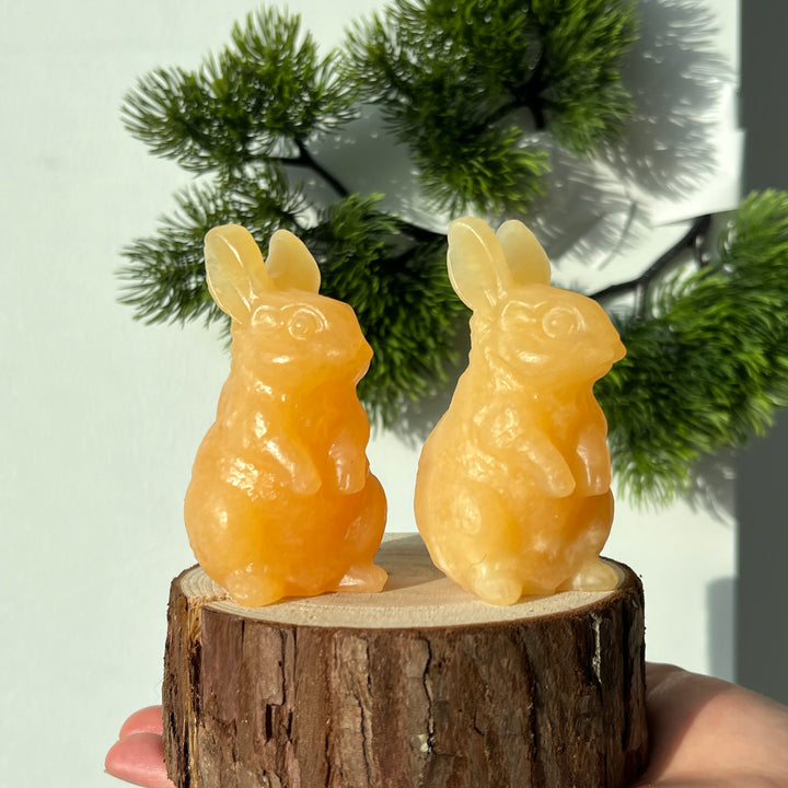 Natural Crystal Carving Yellow Calcite Rabbit