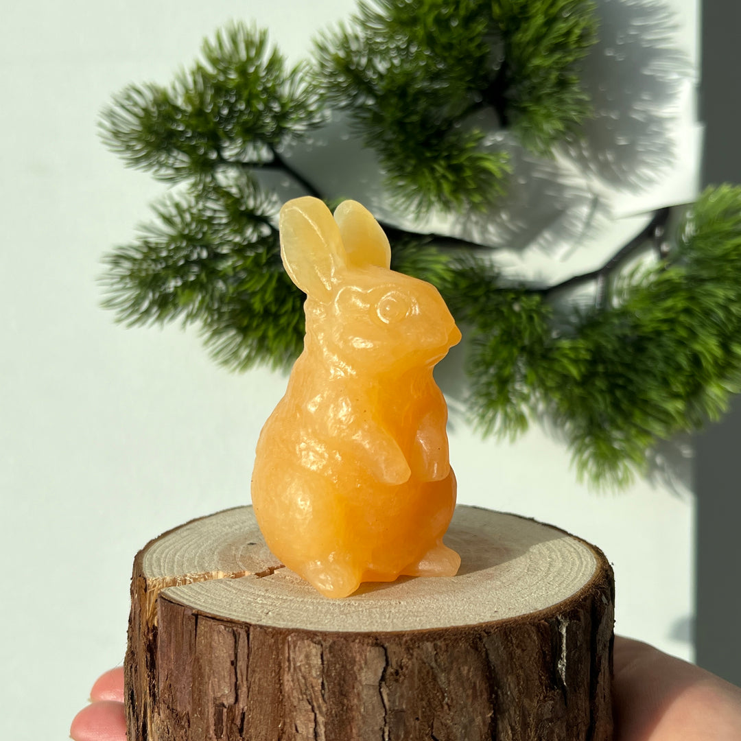 Natural Crystal Carving Yellow Calcite Rabbit