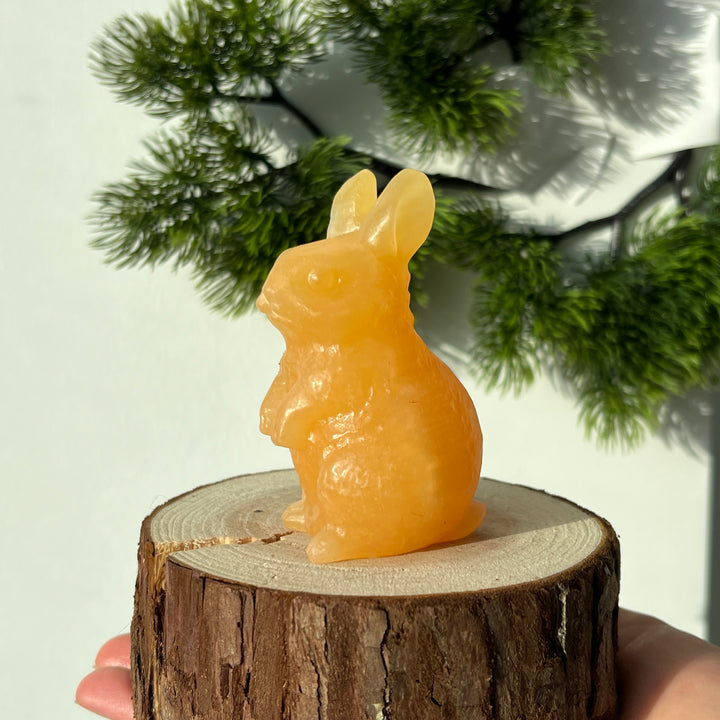 Natural Crystal Carving Yellow Calcite Rabbit