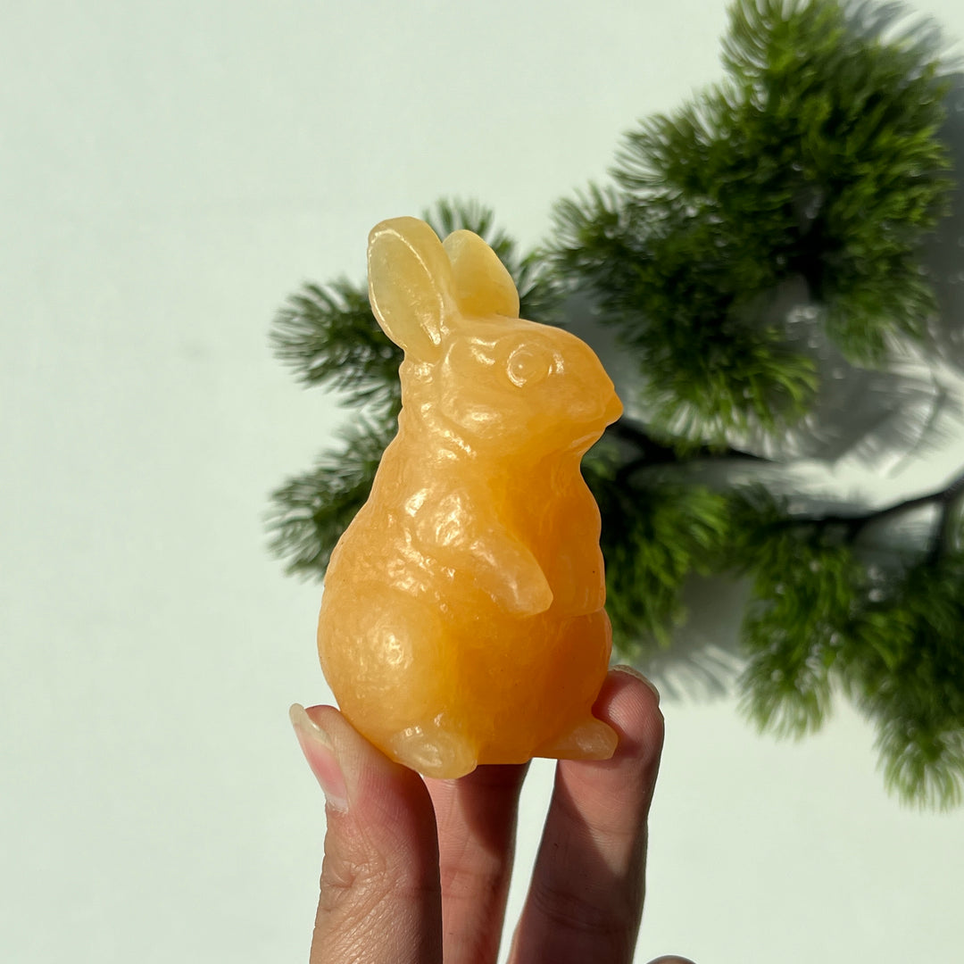 Natural Crystal Carving Yellow Calcite Rabbit